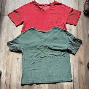 Men's Red and Green Striped Shirt